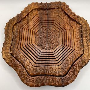 Elegant Hand-Carved Foldable Wooden <b>Basket</b> with Floral Style Durable <b>for</b> Storage and Transportation - Product Image 6