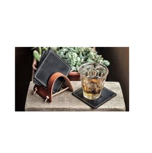 Juego de posavasos de cuero con soporte a juego, posavasos de cuero con soporte para bebidas y tamaño personalizado, precio barato con uso hecho a mano - Product Image 2