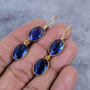 Pendientes de Plata de Ley 925 con Tanzanita y Cuarzo, Forma Ovalada, Chapados en Oro, con Bisel Moderno, para Mujer, Regalo para Fiesta - Product Image 3