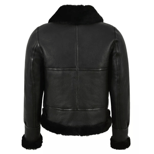Chaqueta de cuero genuino con piel para mujer Chaqueta de motorista clásica con cierre de botón Durable Suave y elegante - Product Image 4