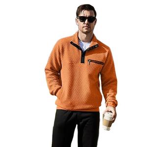 Men's Quarter Collar <b>Sweatshirt</b> Casual Long Sleeve Outdoor Stand Collar Button <b>Quilted</b> Pullover <b>Sweatshirts</b> - Product Image 1
