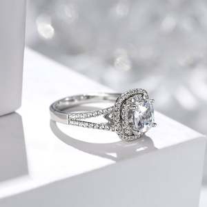 Bague de fiançailles Jeulia Halo en argent sterling avec taille coussin et tige fendue, tendance - Product Image 5