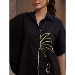 Jasmine Women's Loose <b>Sequined</b> Poncho Shirt-Breathable Satin Silk Knit Printed Casual <b>Top</b> - Product Image 4