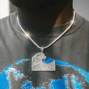 Ocean Waves Surf Pendentif Collier pour Homme 14k Plaqué Or Blanc Hip Hop Bijoux Or Argent Rose Or Corde Chaîne - Product Image 4