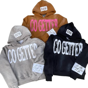 Sweat à capuche personnalisé délavé au soleil pour hommes Streetwear Low quantité minimale de commande Fashion Wear Distress Sweat à capuche brodé Unisex Hip Hop Sweats à capuche fabriqués au Pakistan - Product Image 1