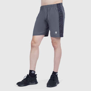 Pantalones Cortos Deportivos Grises de Corte Recto, 100% Poliéster, Cintura Elástica, Estampado por Sublimación, Entrepierna de 5 Pulgadas, Tejido de Punto - Product Image 1