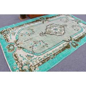 พรมตุรกีขนาดใหญ่ 5.9x10.3 ฟุต สีน้ำเงินลายจุด พรมขนสัตว์วินเทจ - Product Image 2