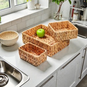 ISLA Set of 3 Handwoven Hyacinth Rect Nestable Storage <b>Basket</b> Rect Organizer Trays for Home Hotel Retail <b>Display</b> OEM Wholesale - Product Image 3