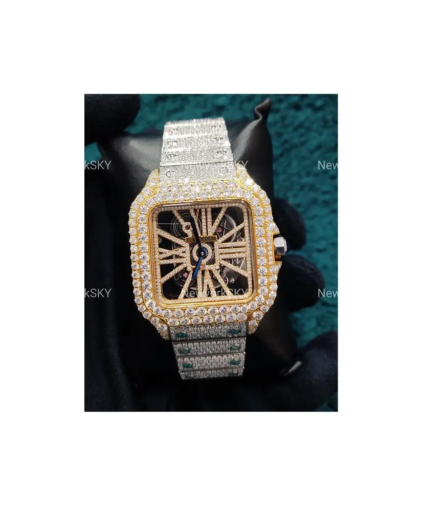 새로운 최고 명품 브랜드 패션 쥬얼리 Vvs Moissanite 다이아몬드 박힌 자동 운동 기계식 손목 시계 남녀공용 선물