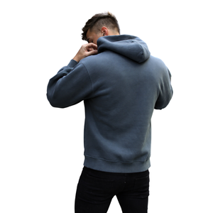 Mens Light <b>Navy</b> Oversized Hoodie Pullover 50% Cotton 50% Polyester Drop Shoulder Streetwear Relaxed Fit Winter Sweatshirt - Product Image 3