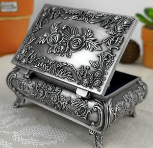 <b>Grey</b> and gold ornate trinket <b>box</b>, decorative handle, antique style. Keepsake <b>storage</b>, available at wholesale prices. - Product Image 2