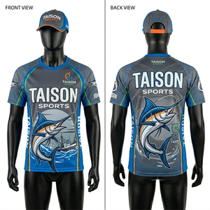 Maillot de pêche pour homme en polyester respirant, anti-humidité, imprimé par sublimation, motif poisson océan bleu-vert, panneau latéral, logo personnalisé - Product Image 2