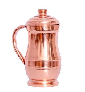 Jarra de Agua Clásica de Cobre Pulido con Asa Curva y Tapa Hermética para Almacenamiento de Agua Pura y Saludable - Product Image 1