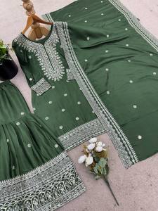 Nouvel ensemble Chinnon avec broderie lourde et travail de sequins, comprenant un haut, un pantalon palazzo et une dupatta, entièrement cousu, réversible, pour fêtes et occasions décontractées - Product Image 6