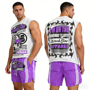 Ensemble débardeur sans manches et short violet pour homme BrandStar Apparel – Tenue d'été imprimée style urbain, col rond, respirant, en polyester - Product Image 2