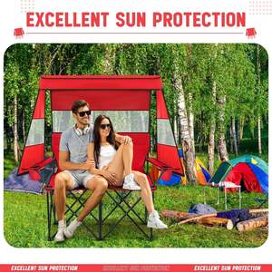 2-Person Modern Oxford Garden Chair Double Camping Canopy Shade <b>Mini</b> <b>Table</b> Beverage Cup Holder Carrying Bag Foldable - Product Image 2