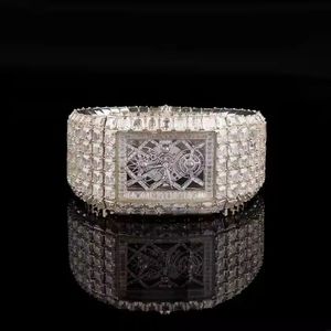 Mouvement automatique japonais, cadran analogique avec cadran squelette, montre Moissanite entièrement glacée et brillante à coupe ronde pour la fête - Product Image 1