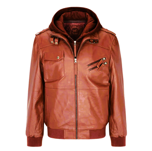 แจ็คเก็ตนักขี่จักรยานหนังแกะ2024สำหรับผู้ชายมีฮู้ดระบายอากาศมีซิปมีฮู้ดพร้อมปกตั้งซับในสีดำสำหรับฤดูหนาว - Product Image 6