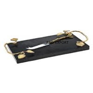 Plateau rectangulaire de conception simple de couleur bleue unique avec 2 poignées dorées pour la décoration de cuisine à domicile de vente chaude plateau de service de nourriture - Product Image 3