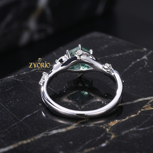 Anillo de Compromiso de Oro de 14K con Ágata Musgosa Hexagonal, Anillo Nupcial Inspirado en la Naturaleza con Diseño de Hojas y Enredaderas - Product Image 4