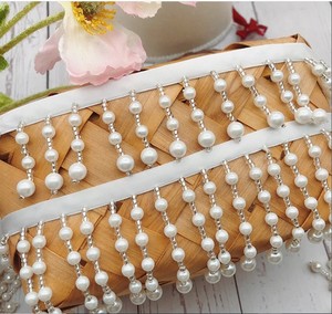 Ivory Pearls Fringe Dangle <b>Beaded</b> <b>Trims</b> for Dance Dress, Garments, Curtains, DIY Accessories - Product Image 2