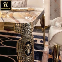 Dessus de table en marbre de luxe ensemble de chaises de table à manger à six places avec table à manger rectangulaire pour villa