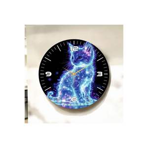 50cm Silent Wooden <b>Table</b> Wall <b>Clock</b> with Space Cat Print Pattern Colorful Gift Idea - Product Image 1