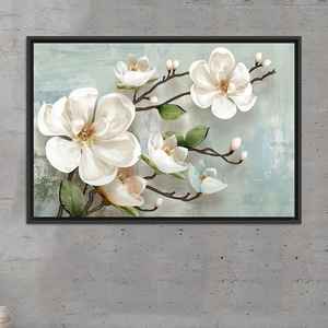 Art mural floral en ivoire doux : toile imprimée pour une décoration élégante, TOILE ENCADRÉE NOIRE - Product Image 1