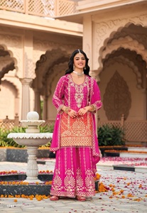 Hevey Chinon Readymade Salwar Kameez Impresión digital Trabajo de bordado Festival indio y pakistaní Ropa adecuada - Product Image 3