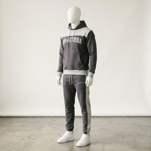 <b>Men</b> Charcoal Gray Color Block Hoodie Tracksuit Set <b>Pullover</b> Sweatshirt Jogger Pants Premium Sportswear Gym Training Running - Product Image 4