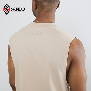 Camiseta de tirantes de gimnasio de Algodón 100% con logotipo personalizado para hombre, Camiseta básica de talla grande de punto liso de lana acanalada elástica de secado rápido con logotipo personalizado - Product Image 5