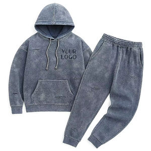 Sweats à capuche surdimensionnés pour hommes, poids lourd, délavés à l'acide Ensemble survêtement 100% coton Boxy Fit 500gsm Techniques imprimées pour l'hiver - Product Image 6