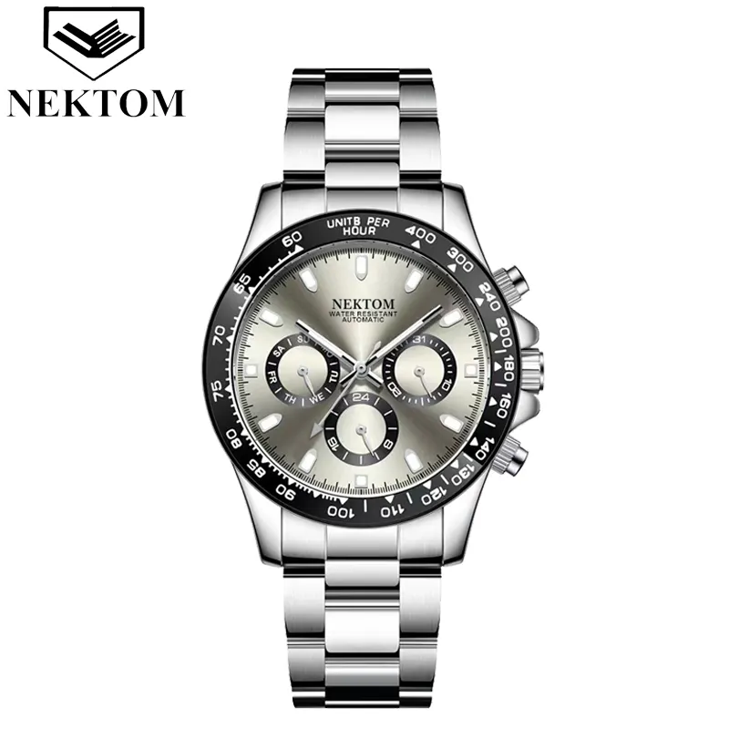 NEKTOM Top Brand Wristwatch Automatic Watch Stainless Steel Glass Butterfly Strap Waterproof Fashion Mechanical Watches For Men