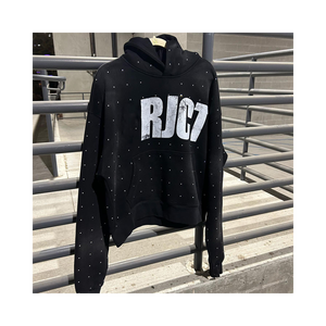 Logo en strass personnalisé lavage à l'acide vintage thermique Streetwear pull bouffant impression français éponge soleil fané sweats à capuche en strass - Product Image 3