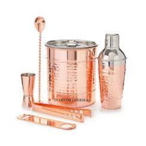 Hammered Texture Copper Antique Finished And Silver Color Stainless Steel Cocktail Shaker Wine Bucket & Other Items <b>Bar</b> Set - Product Image 5