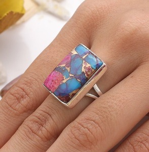Anillo giratorio de turquesa con piedras preciosas hechas a mano de Plata de Ley 925, anillo de joyería fina de diseñador de alta calidad estampado 925 - Product Image 4