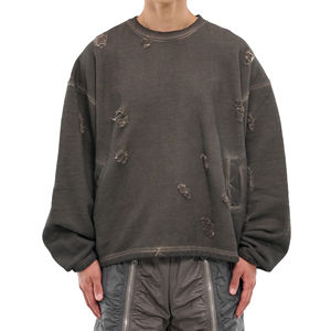 เสื้อสเวตเตอร์ผ้าฝ้ายคอตตอนไหล่ตกเสื้อวอร์มสำหรับผู้ชายระบายอากาศได้ดีดีไซน์แบบ100% กรด - Product Image 5