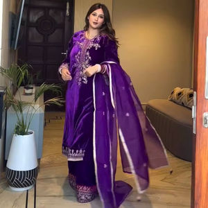 ชุดทำงานกำมะหยี่ปักเลื่อมทรงเอไลน์สไตล์วินเทจ TOP PLAZZO สำหรับฤดูหนาว ดีไซน์เอวธรรมชาติและความยาวระดับเข่า - Product Image 1