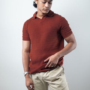 Camiseta de Manga Corta para Hombre, Diseño Moderno y Elegante con Tejido de Cable Trenzado, Transpirable, con Volantes, Diseño Sólido, 100% Algodón, Marca Amriss - Product Image 3