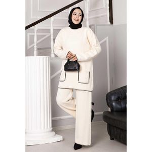 Shepherd Stitch Pocket Detailed Knit Conjunto de 2 Piezas Crema - Product Image 1
