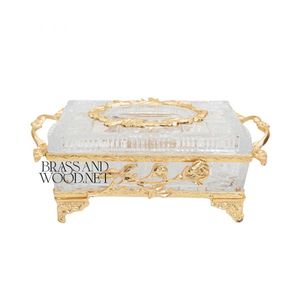 Boîte à mouchoirs rose dorée en laiton massif fait à la main - Product Image 1
