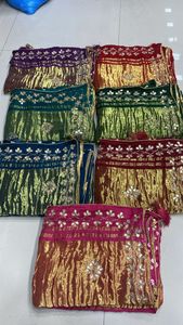 Belle nouvelle Pure Gaji soie Saree main Bandhej Lagdi Patta Zariweaving Pallu Original main Gottapatti travail tenue de soirée - Product Image 5