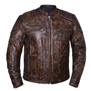 2025 nueva llegada personalizada de cuero de vaca genuino Vintage elegante estilo de rayas con cremallera larga chaqueta de motociclista - Product Image 1