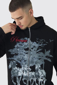 Sudadera con capucha y cremallera 500GSM de gran tamaño con serigrafía personalizada, sudaderas transpirables con logotipo personalizado, sudaderas de algodón 100% para hombre - Product Image 3