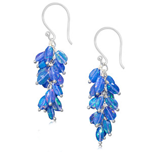 Women's Natural Blue <b>Opal</b> Tumble Beaded Cluster <b>Earrings</b> 925 Sterling Silver Gold Plated October Birthstone Wedding Jewelry Gift - Product Image 1