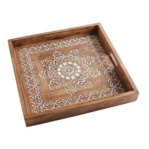 ถาดไม้ใส่อาหารสไตล์ใหม่สำหรับตกแต่งโต๊ะในบ้านถาดไม้ใส่อาหารมีหูจับทรงสี่เหลี่ยมผืนผ้าตกแต่งบ้านดีไซน์ใหม่ - Product Image 2