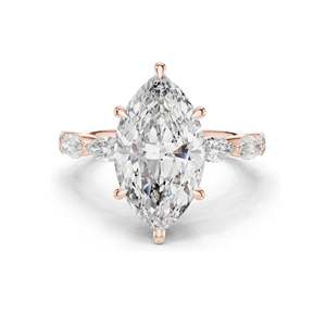 Bague de fiançailles en diamant de laboratoire marquise et rond de 4,732 carats, clarté VVS-VS EF, or 18 carats, 14 carats, 10 carats et argent 925, rose, jaune - Product Image 2