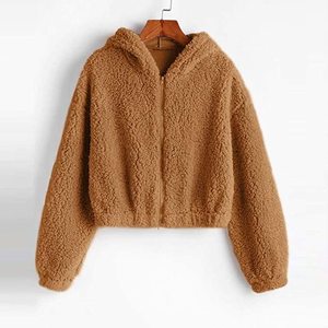 Veste polaire à manches longues pour femmes Sherpa Manteaux décontractés zippés Hiver Automne Chaud Veste floue Sweats à capuche polaires Veste zippée décontractée - Product Image 5