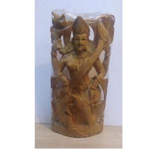 Statue spirituelle artisanale en bois de Saraswati, décoration traditionnelle divine pour la maison, cadeau pour salle de méditation - Product Image 5