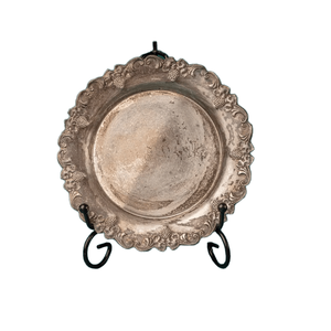 Antique thép không gỉ Vòng bạc phục vụ khay/Platter với <span class=keywords><strong>grapevine</strong></span> thiết kế và lá biên giới - Product Image 1